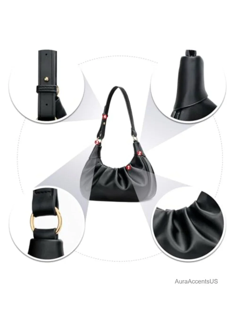 Faux Leather Crescent Hobo Bag with Magnetic Snap Closure